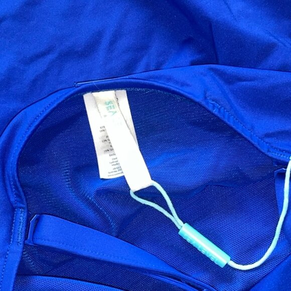 Sea Level Scallop Square Neck Bralette One Piece in Cobalt Size 8 - Picture 6 of 7